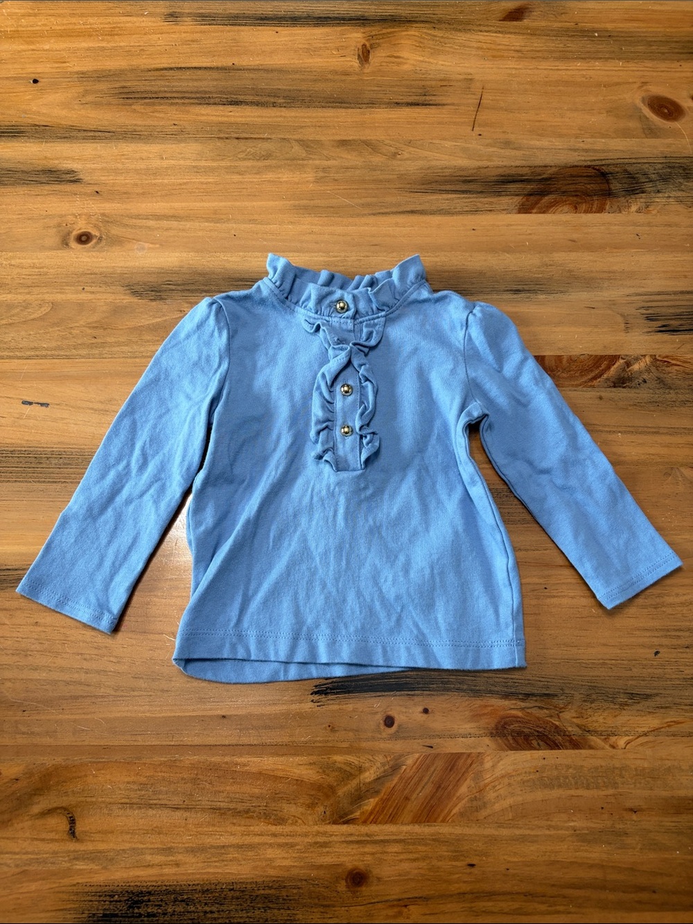 Janie and Jack Light Blue Ruffle-Neck Long Sleeve Top - 12-18 months